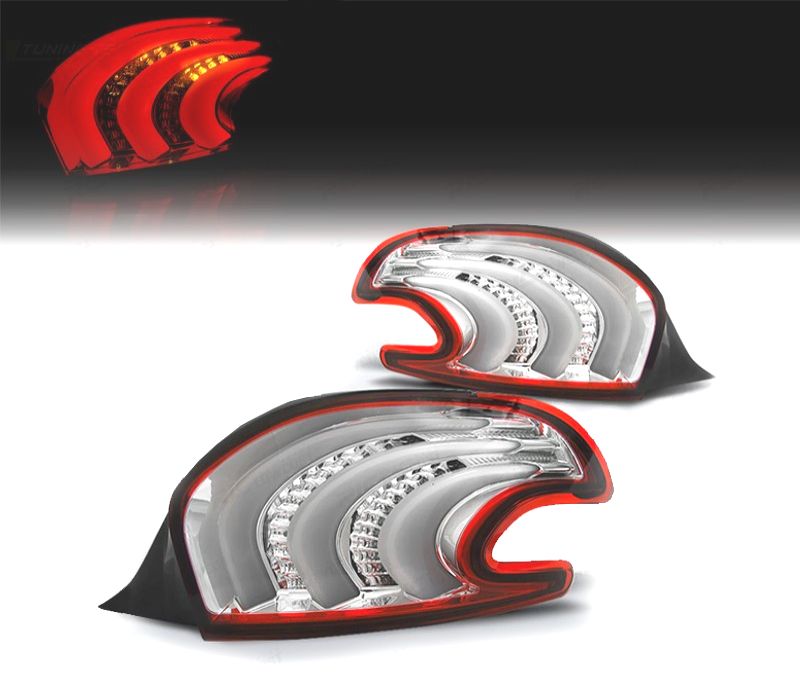 FAROLINS TRASEIROS PARA PEUGEOT 208 12-15 LIGHT BAR FUNDO VERMELHO CROMADO
