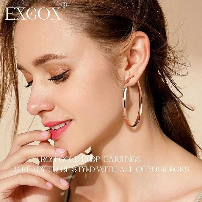 Большие Серьги-кольца EXGOX серебро 925 Rose Gold конго 5 мм. 50,70 см