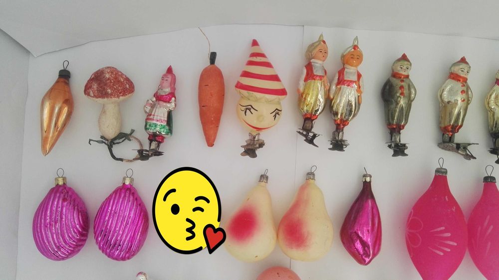 Ёлочные украшения игрушки на прищепках, гирлянда из стекляруса(СССР).