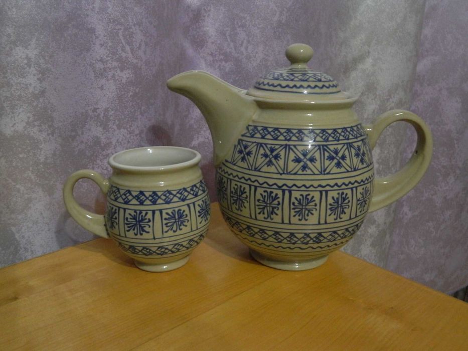 Керамика набор кувшин и чашка "Писанка" ручная роспись УССР 1980 г