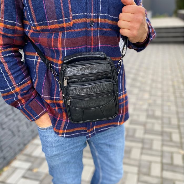 Шкіряна сумка чоловіча компактна барсетка месенджер через плече