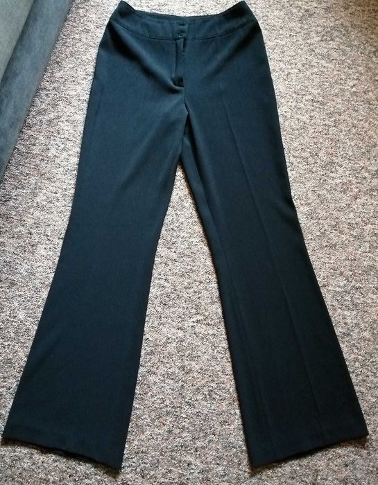 Spodnie damskie, eleganckie, ciemny granat, rozszerzane nogawki