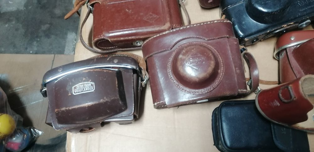 Conjunto bolsas couro máquinas fotográficas