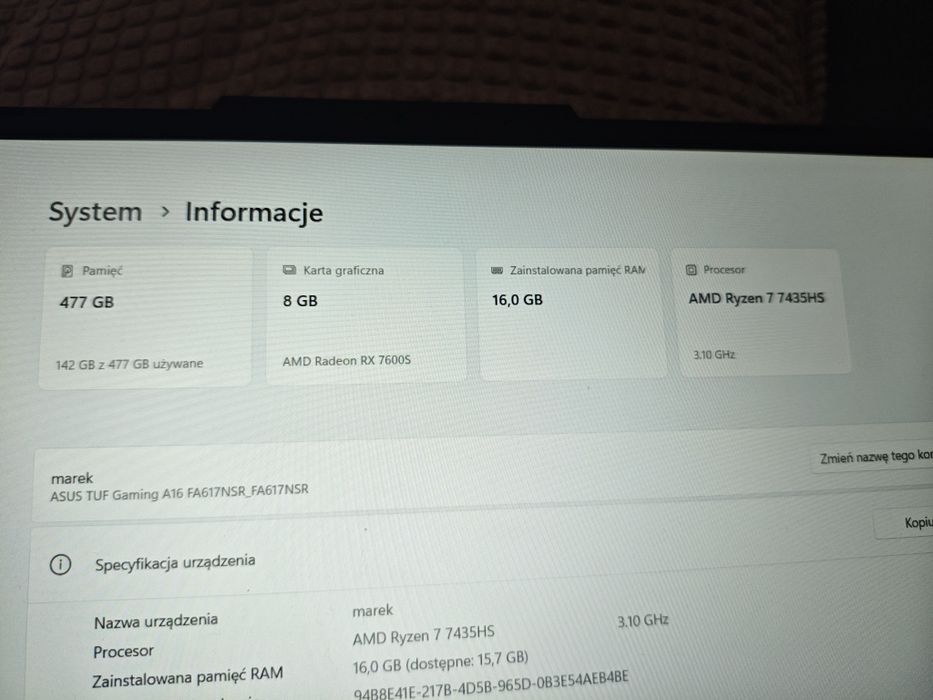 Asus gaming tuf FA617