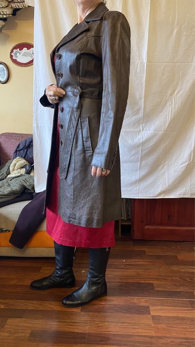 Płaszcz damski skóra naturalna r.36 stan idealny, ciemnobrązowy