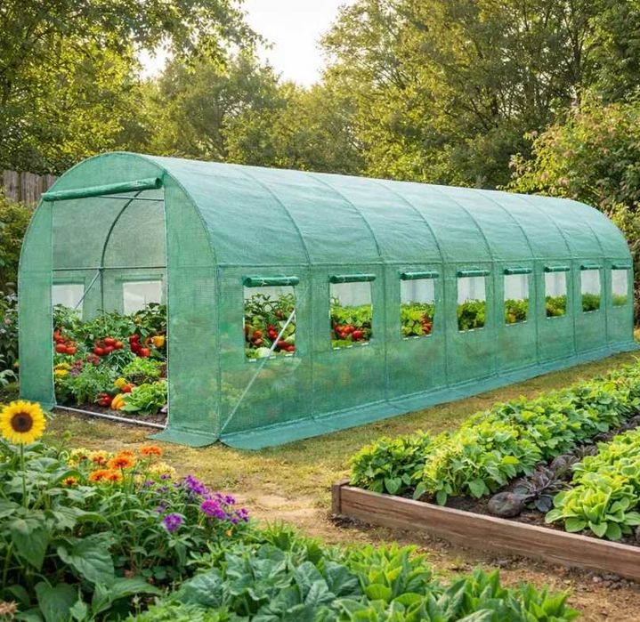 Парник. Садова каркасна теплиця. Теплична плівка.