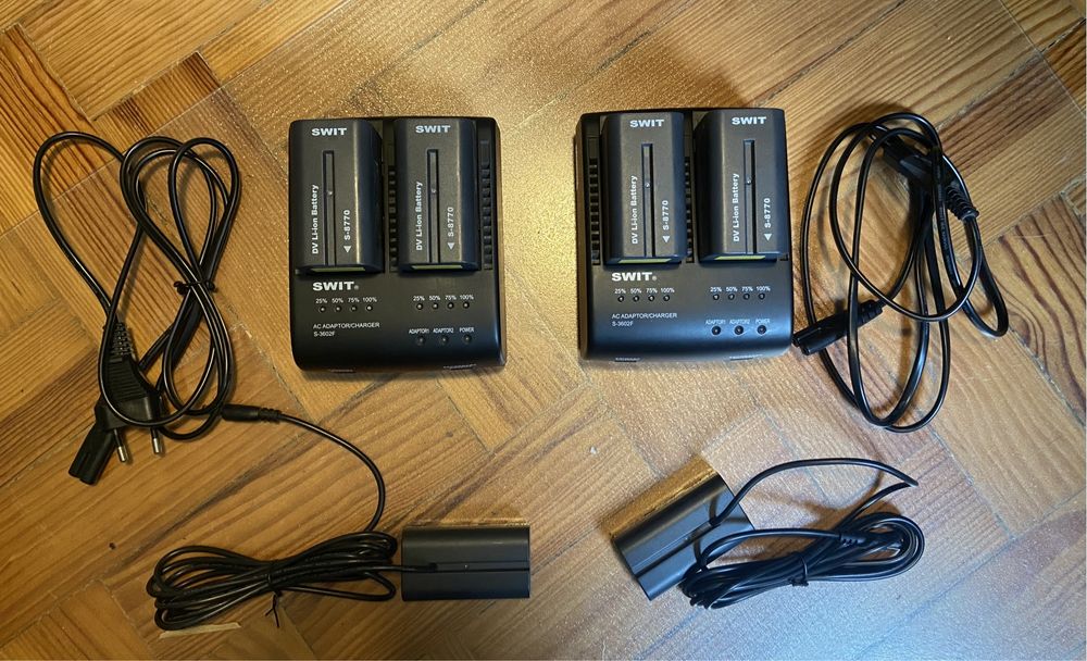 Kit carregador bateria DV + 2 baterias + adaptador corrente