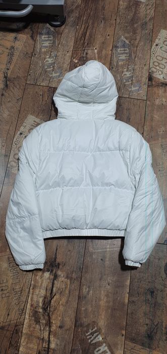 Damska kurtka zimowa bomberka lekka biała kaptur L