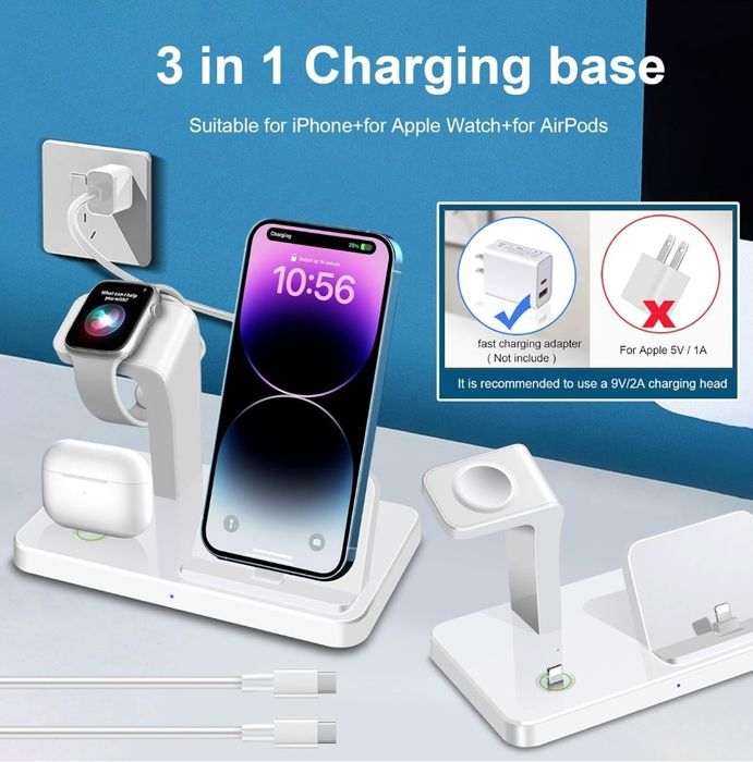 PDKUAI Stacja ładująca 3 w 1 dla wielu urządzeń Apple