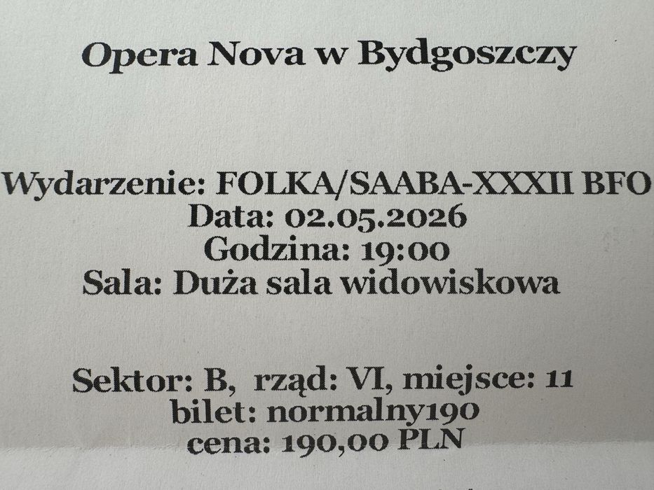 Bilet - NDT Folkå/Saaba Opera Nova 02.05 godz.19