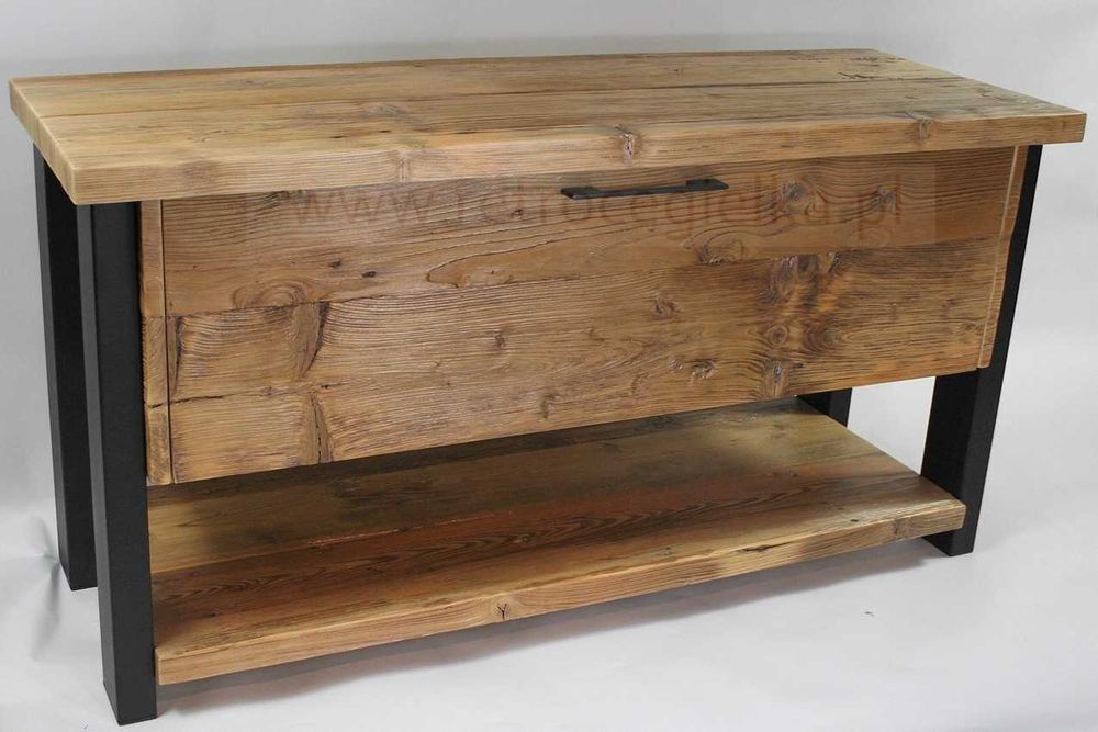 Szafka łazienkowa, stare drewno sosnowe, stalowe nogi