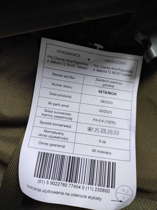 Zasobnik piechoty górskiej wz 987b nowy