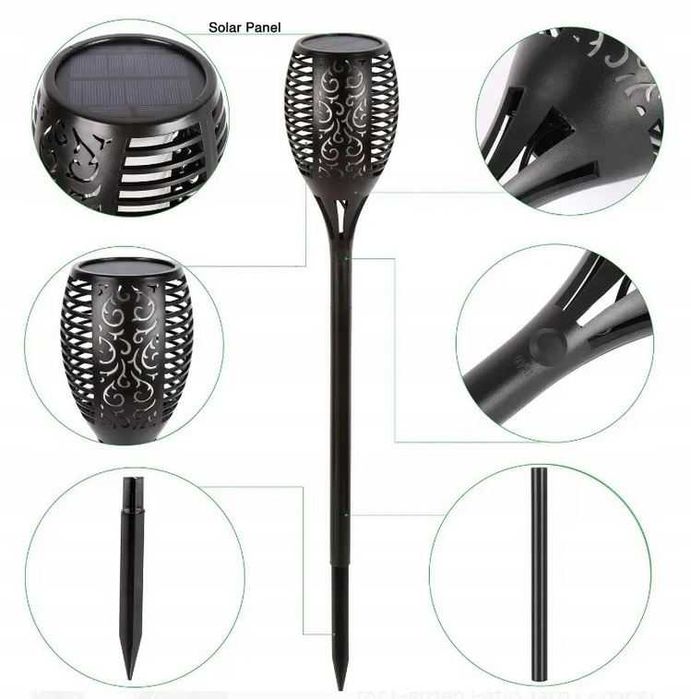 DUŻA Lampa imitująca OGIEŃ/Płomień wbijana w ziemię na SOLAR, Latarnia