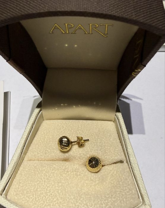 kolczyki zlote próba 585 szlifowane na diament kulki sztyfty 1,12g