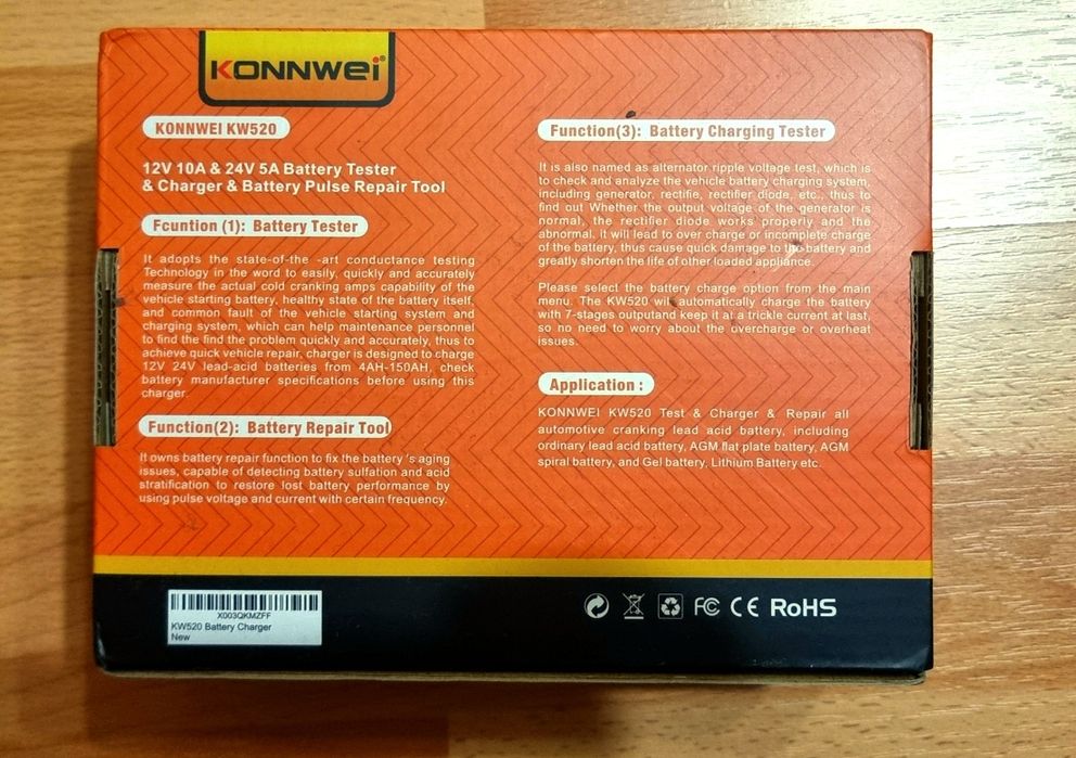 Зарядка+Тестер-Konnwei KW520 12V-24V