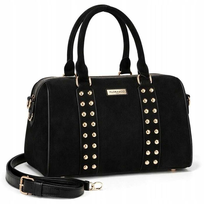 Torebka damska kuferek FLORA&CO C1096 czarna A5 zamsz eko pasek