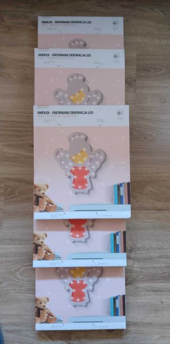 Drewniana Ozdoba Dekoracja świecąca ANIOŁEK lampka LED ścienna 10 szt