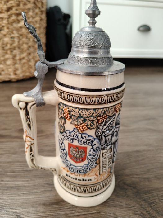 Kolekcjonerski, ozdoby, ceramiczny kufel do piwa, Herb Szczecina, gryf