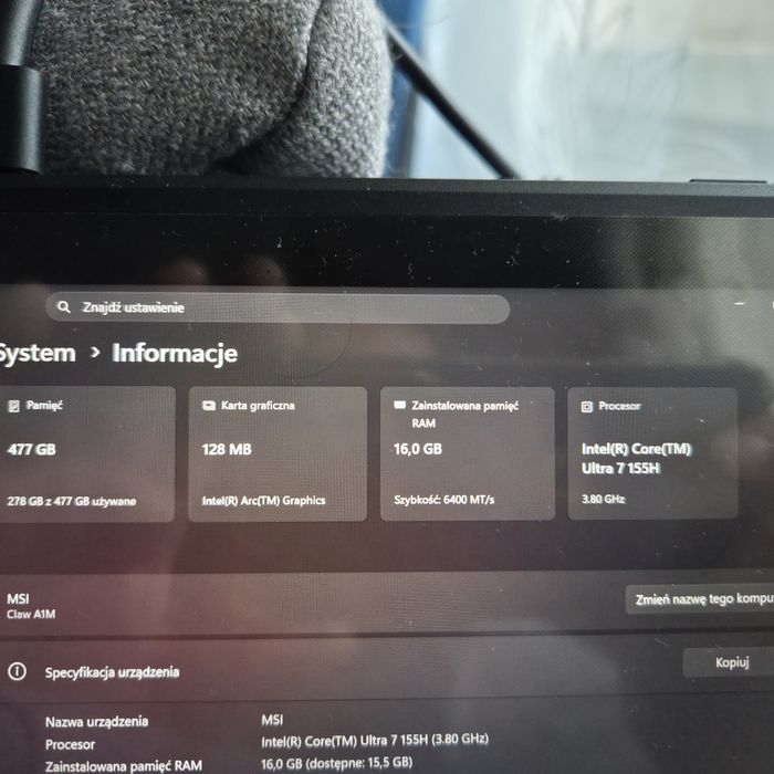 Msi claw a1m na gwaracji jak nowa