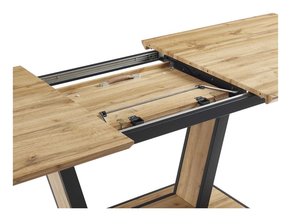 Mesa de jantar extensível 6 a 10 lugares em MDF e metal natural e preto