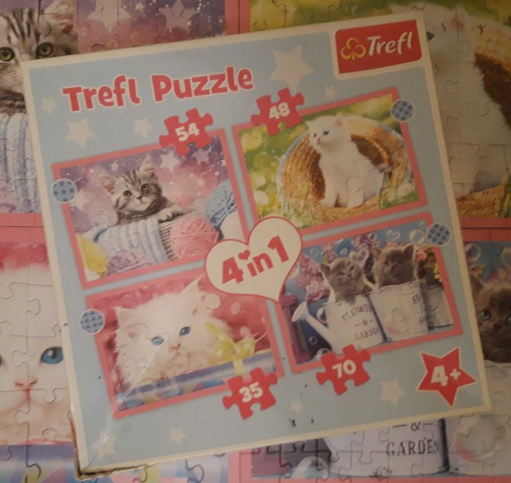 puzzle kotki 4 zestawy w jednym wiek 4 plus Trefl