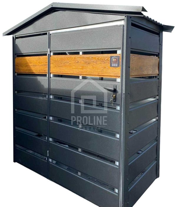 Wiata śmietnikowa 1,5x0,5m antracyt drewnopodobny dach dwuspad PLG160