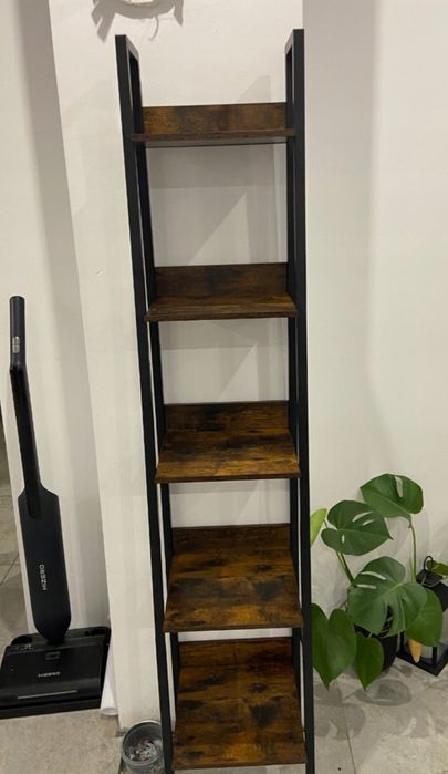 Industrialny regał stojący czarny 5 półek drabinka na książki loft mod