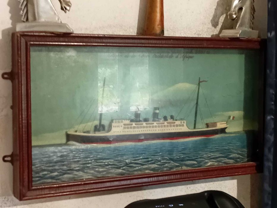 Navio colonial antigo, emoldurado com vidro, 72 cm x 38 cm