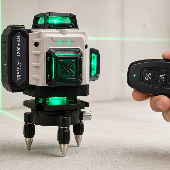 Laser krzyżowy zielony 4D 360° 16 linii Ragnar Spark, samopoziomowanie, akcesoria, walizka
