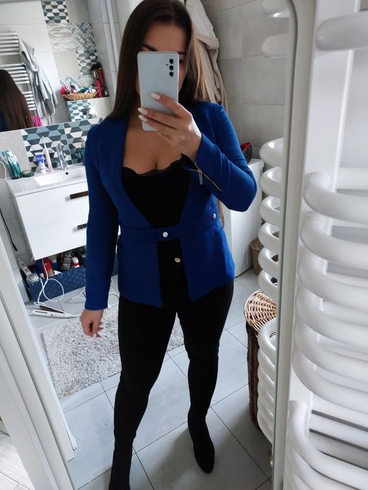 Chabrowa marynarka zara basic 36 niebieska biznes do biura