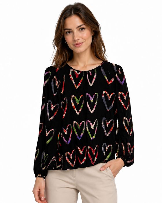 Bluzka Czarna Print Serca M