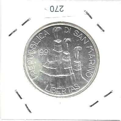 San Marino - - -1.000 Lire - 1991 - - - Liberdade - - - Moeda de Prata