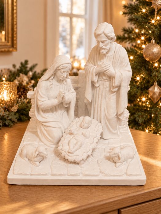 Presépio Sagrada Família branco com ovelhas — impressão 3D