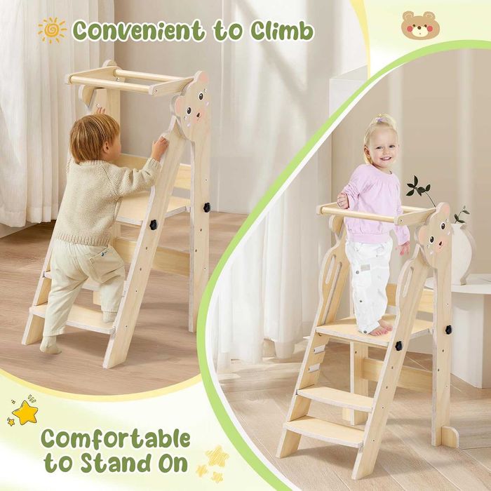 Torre de Aprendizagem Montessori Dobrável para Crianças – Altura Ajustável, 18 Meses a 6 Anos