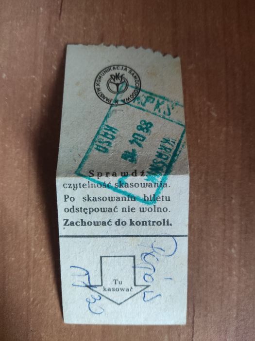 Bilet autobusowy PKS z 1988