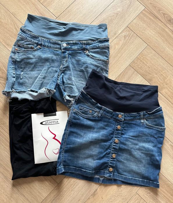 Ciążowy zestaw: spódniczka/spodenki/kolarki/rajstopy H&M, rozmiar M/38