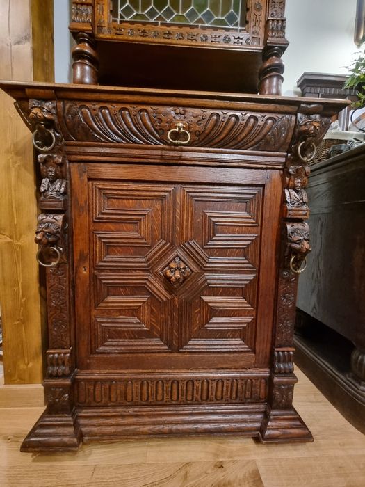 Unikatowy Kredens Witryna Eklektyczna Antyk drewniany dębowy