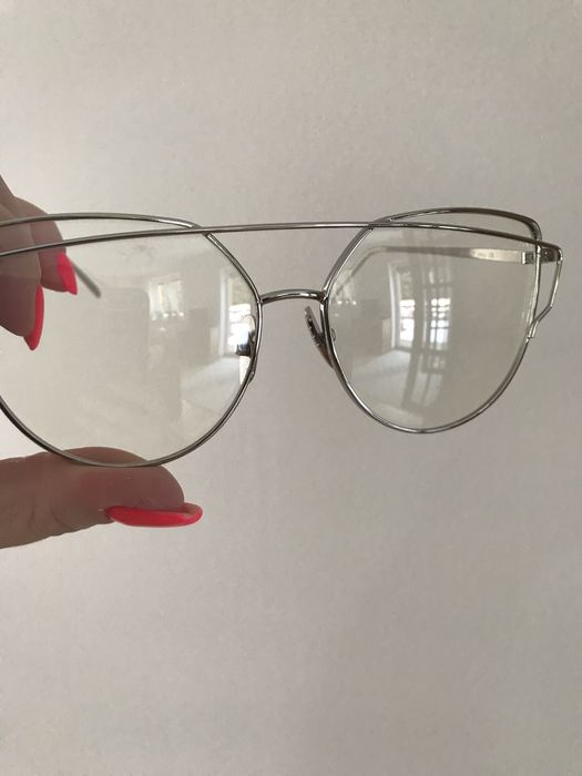 Okulary zerówki srebrne kocie