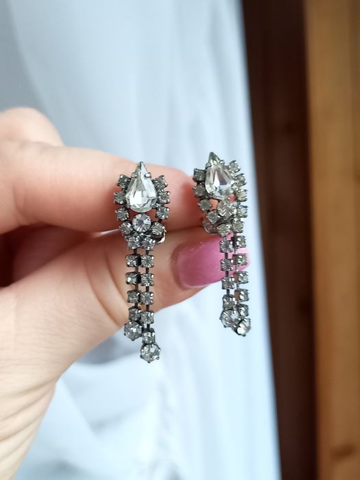 Klipsy cyrkonie stare vintage jablonex wiszące prl lata 90