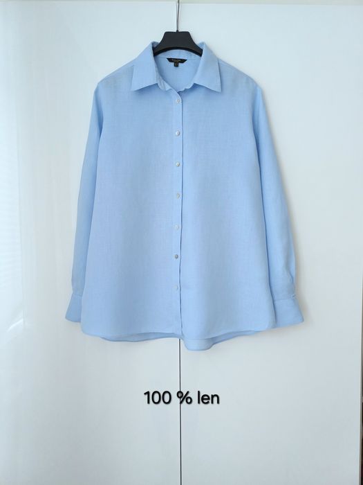 Massimo Dutti 100% len lniana koszula oversize jasnoniebieska błękitna z długim rękawem letnia