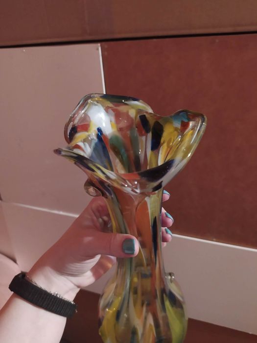 Wazon kolorowe szkło sękacz prl