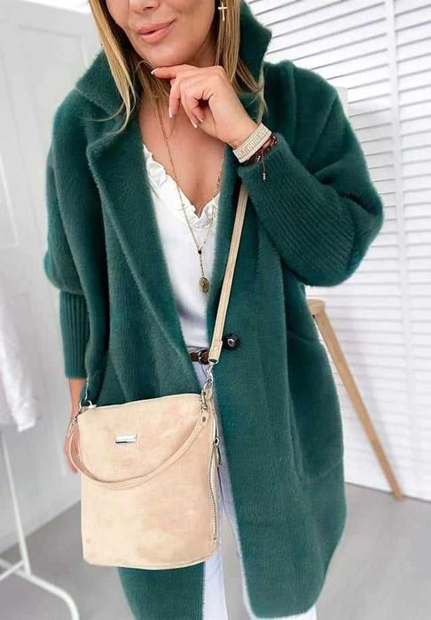 Płaszcz alpaka butelkowa zielen najmodniejszy