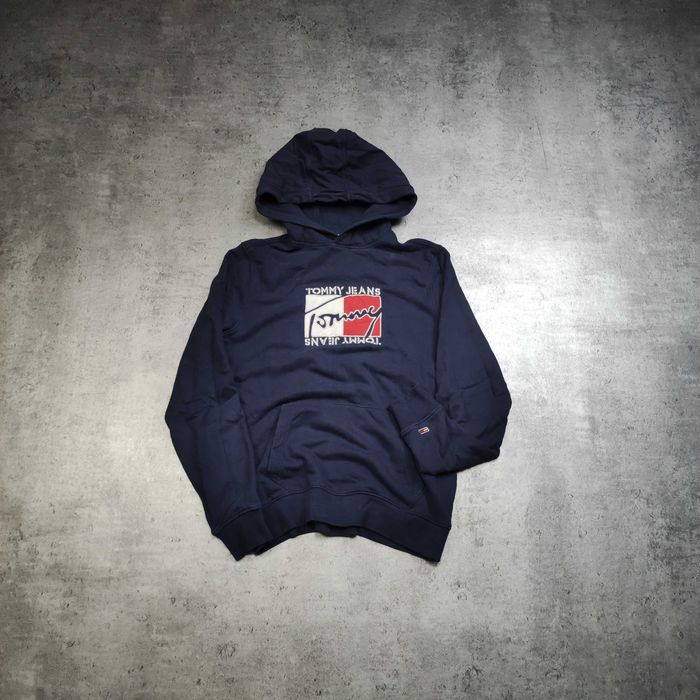 MĘSKA PREMIUM Bluza z Kapturem Hoodie Granat Haft Tommy Hilfiger Logo