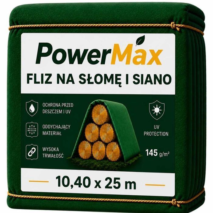 Fliz do słomy, fliz na siano i fliz do bel o wymiarach 10,4 x 25 m i gramaturze 145 g/m² tym rozmiarem przykryjesz 200 bel o średnicy 120 cm