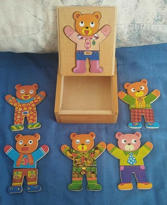 Caixa Madeira c/ Quebra Cabeças/Puzzle de Ursinho para Crianças - NOVO