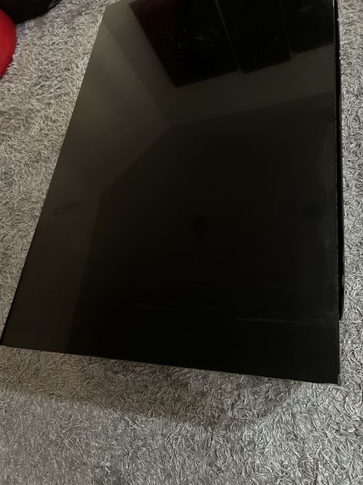 Mesa de sala estar madeira lacada preto e vidro preto