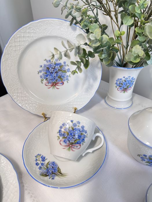 Сервіз квіти, чайний сервіз на 6 персон, ваза, декор, вінтажні пляшки