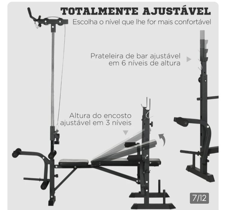 Banco de Pesos Multi Funcional Banco de Musculação Ajustável em 6 Posições 180x134x200cm  Preto