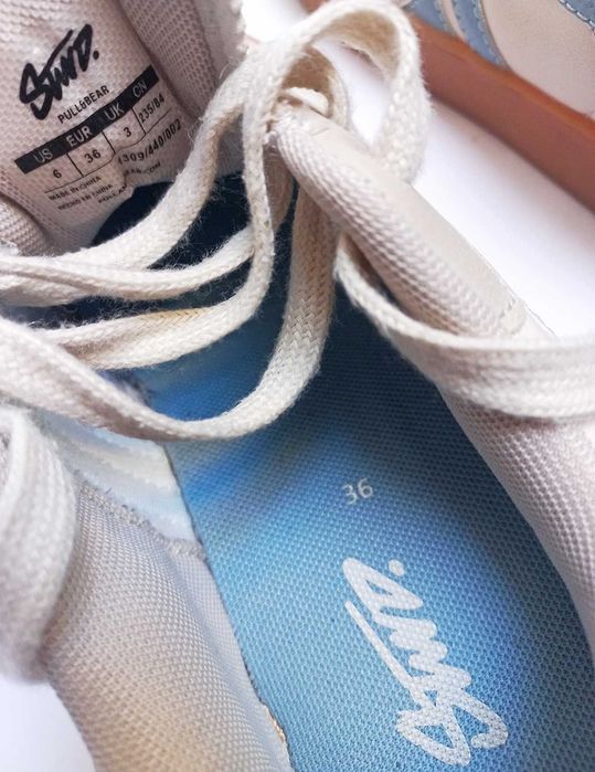 Ténis Sapatos Casuais Pele Creme Azul 36 Pull& Bear