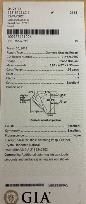 Anel de noivado com diamante natural